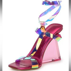 Bacio2 Iridescent Rainbow Clear Wedge Dress Sandals